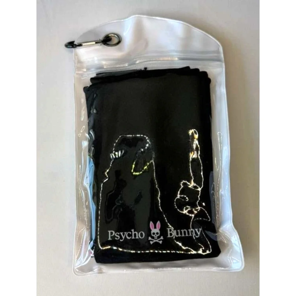 Psycho Bunny Sport Cooling Towel with Carabiner Clip Carrying Pouch –Black/White